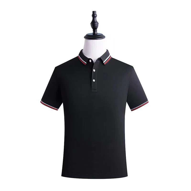 T-shirt lengan pendek ais sutera berjalur leher polo